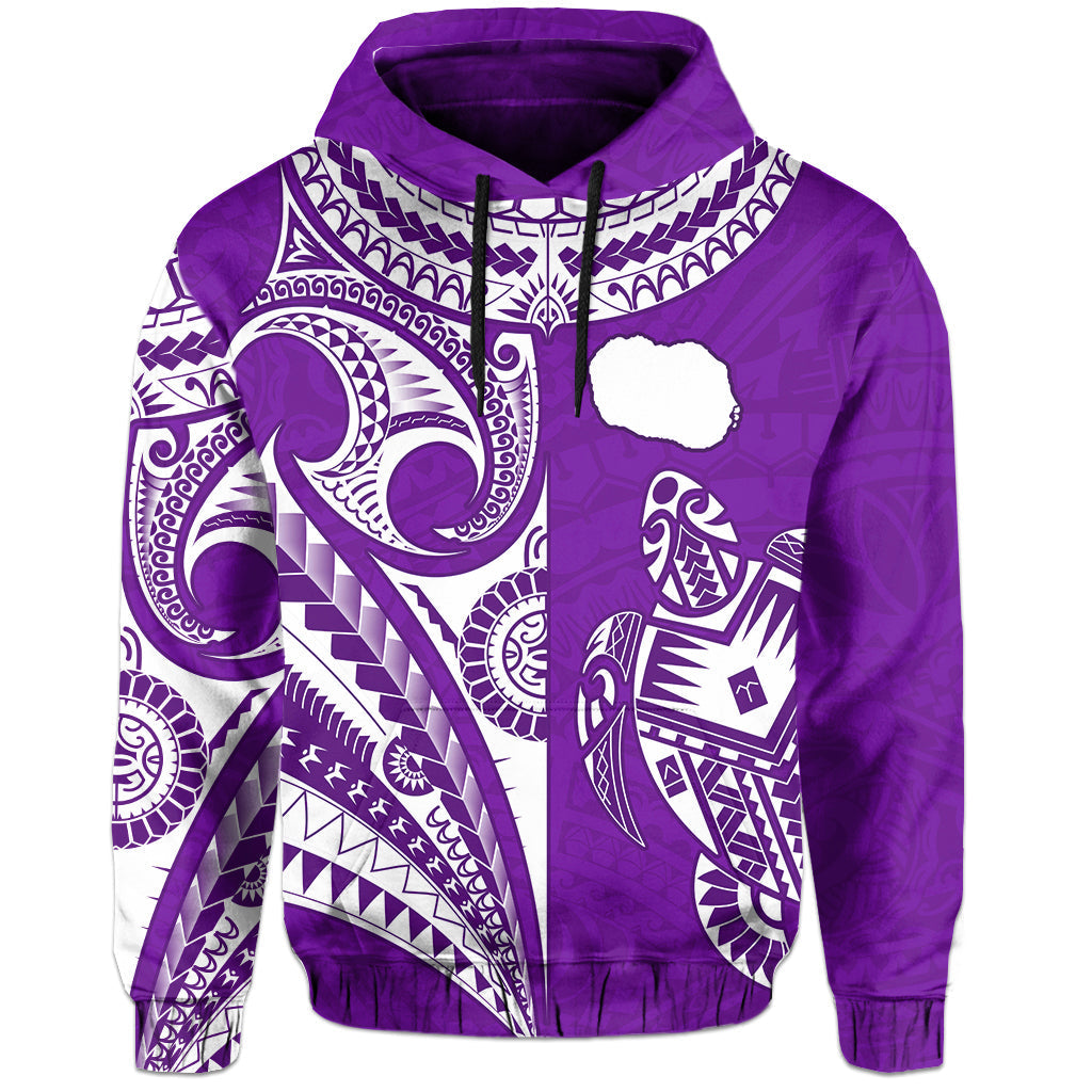 Rarotonga Cook Islands Hoodie Turtle and Map Style Purple LT13