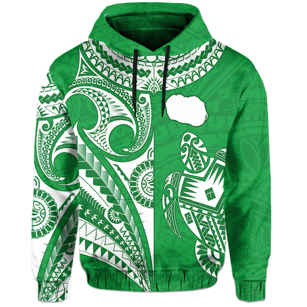 Rarotonga Cook Islands Hoodie Turtle and Map Style Green LT13