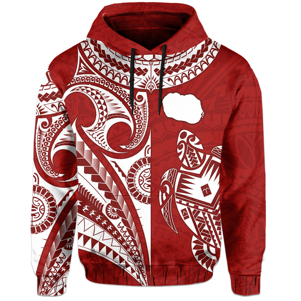 Rarotonga Cook Islands Hoodie Turtle and Map Style Red LT13