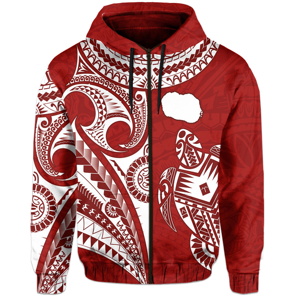 Rarotonga Cook Islands Hoodie Turtle and Map Style Red LT13