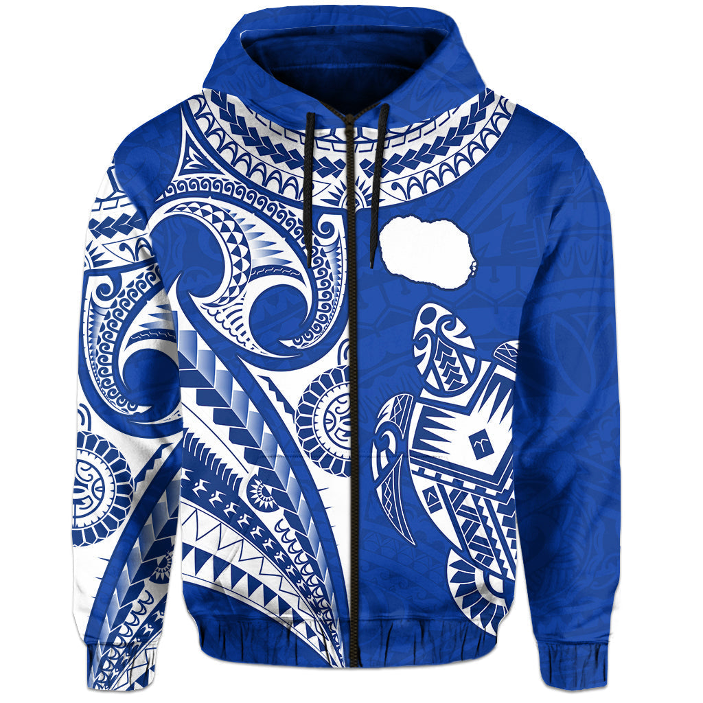 Rarotonga Cook Islands Hoodie Turtle and Map Style Blue LT13