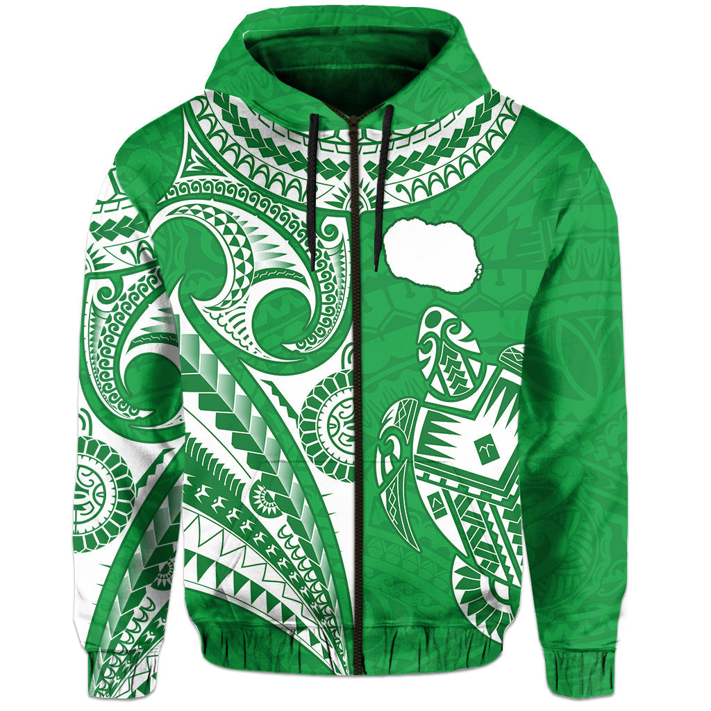 Rarotonga Cook Islands Hoodie Turtle and Map Style Green LT13