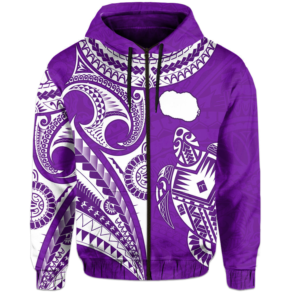 Rarotonga Cook Islands Hoodie Turtle and Map Style Purple LT13