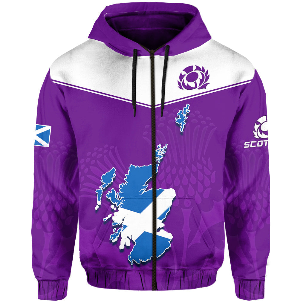 Scottish Rugby Hoodie Map Of Scotland Thistle Purple Version LT14
