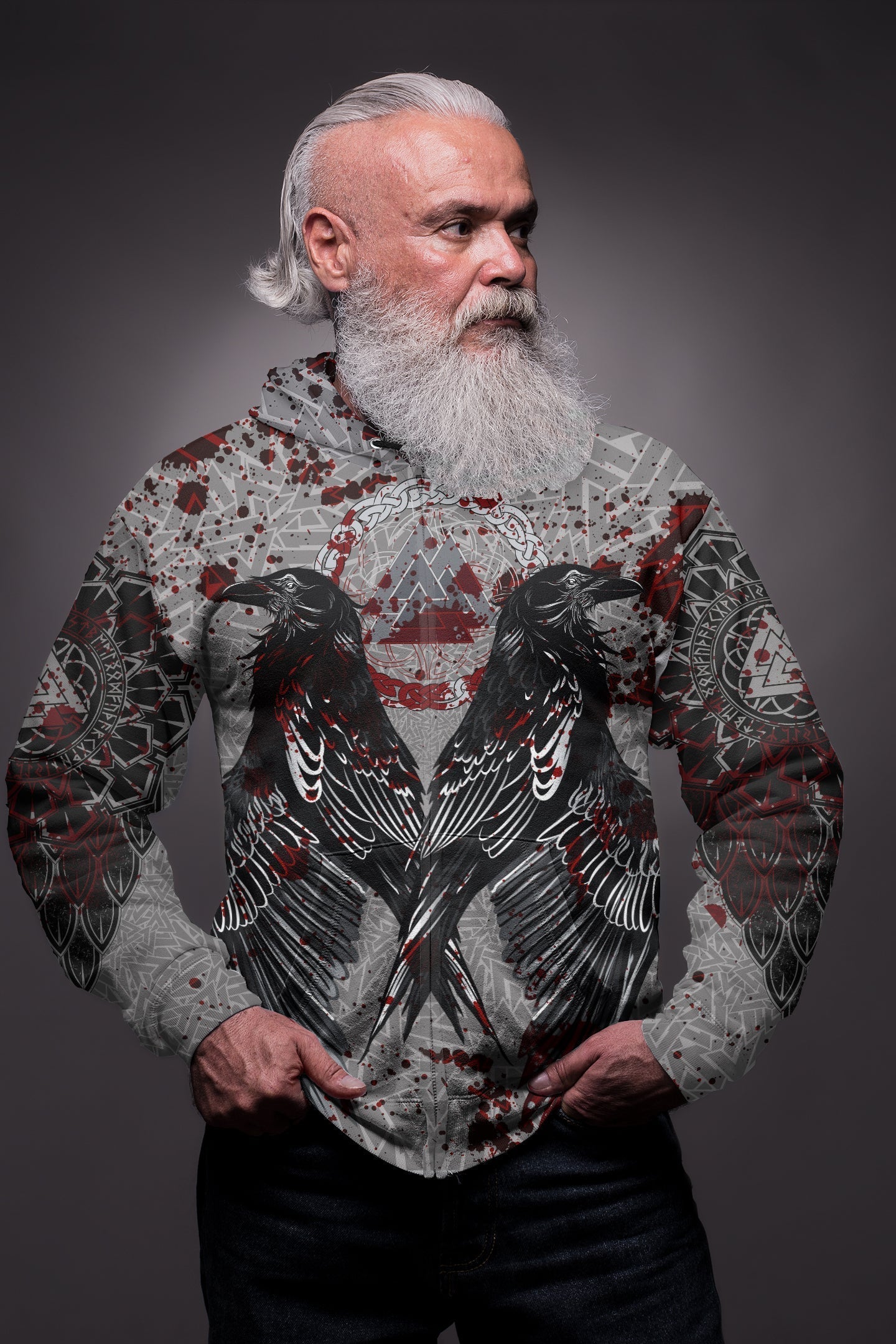 Viking Raven With Valknut Zip Hoodie Style Blood RLT12
