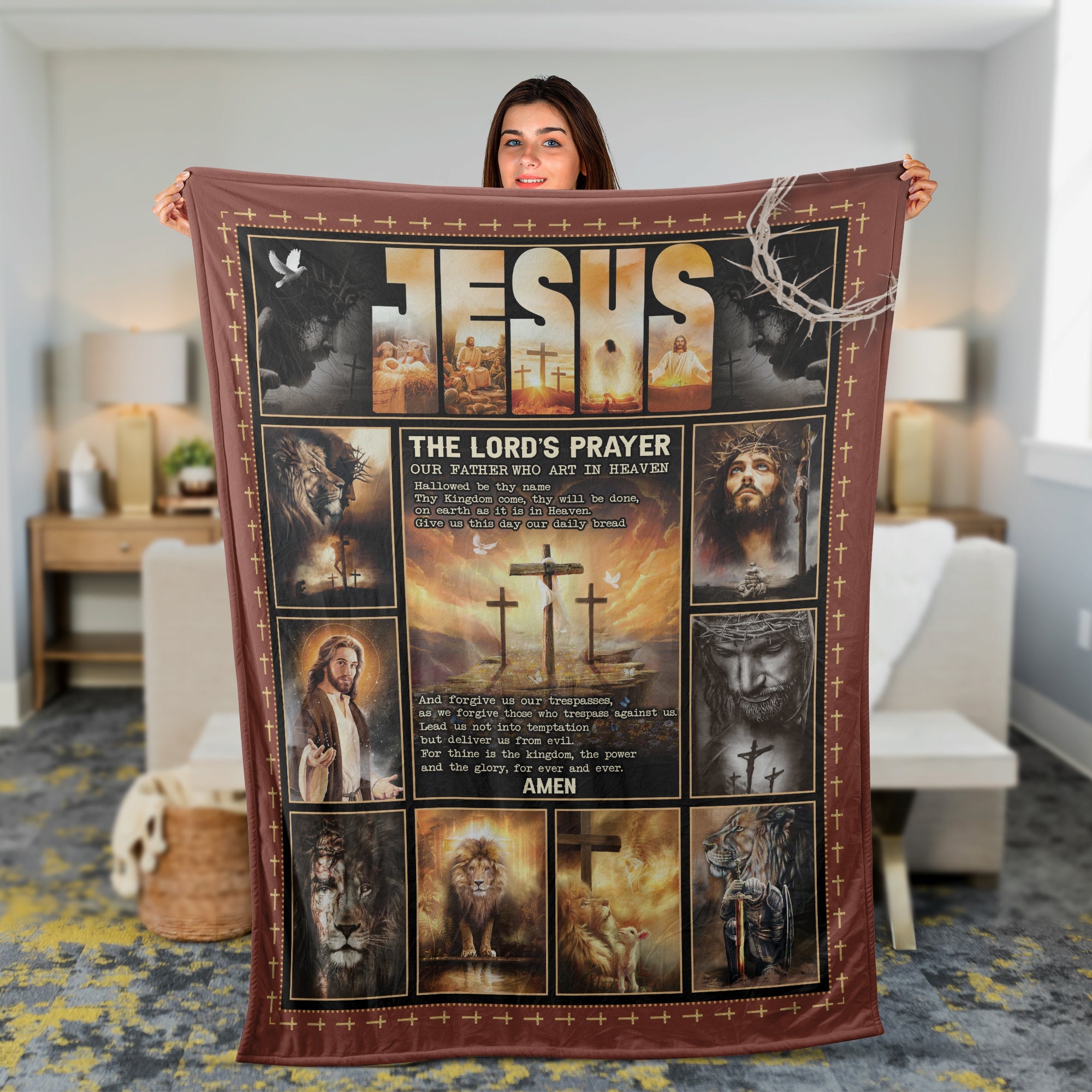 Christian Throw Blanket, Faith Blanket, Jesus Blanket, Inspirational Gift - Jesus Painting, The Lion Of Judah Blanket, The Lord's Prayer