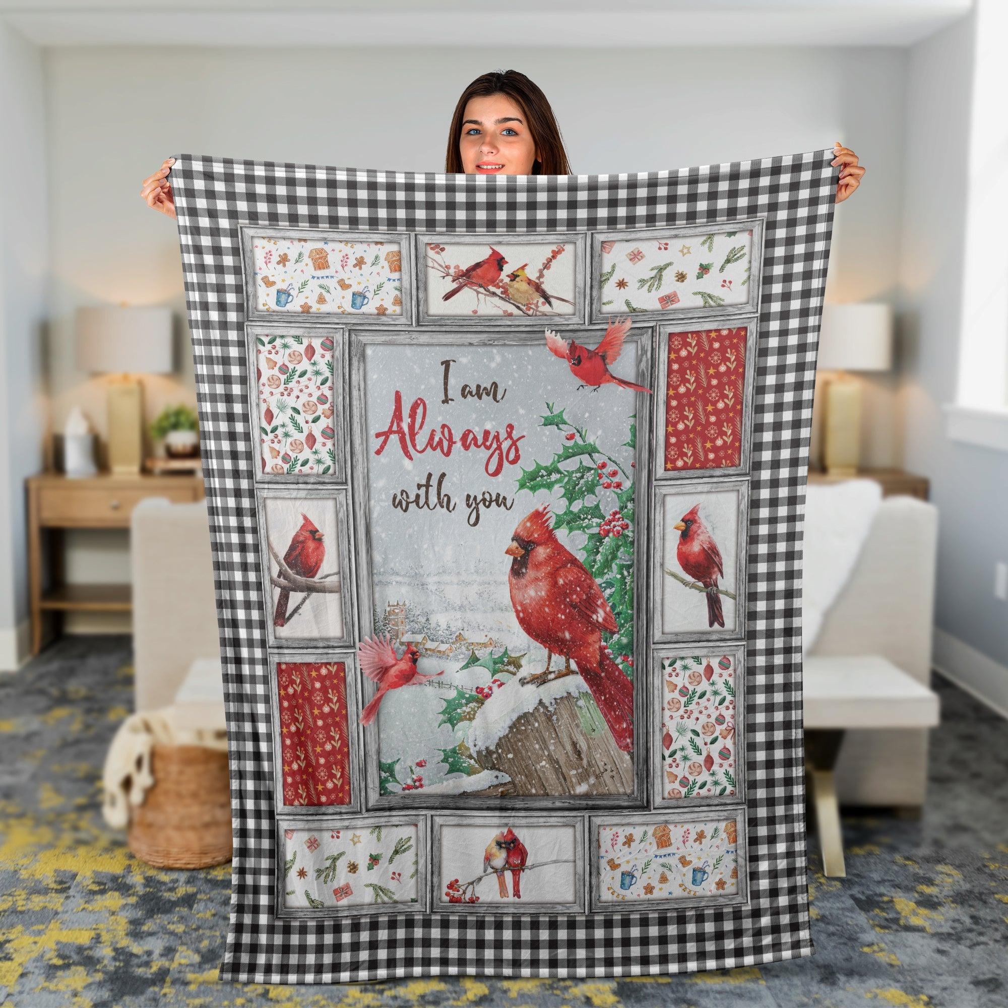 Memorial Blanket, Heaven Blanket, Cardinal Blanket, Sympathy Gift, Remembrance Gift - Winter Garden, I Always With You Blanket
