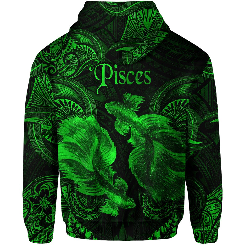 Pisces Zodiac Polynesian Zip Hoodie Unique Style Green LT8