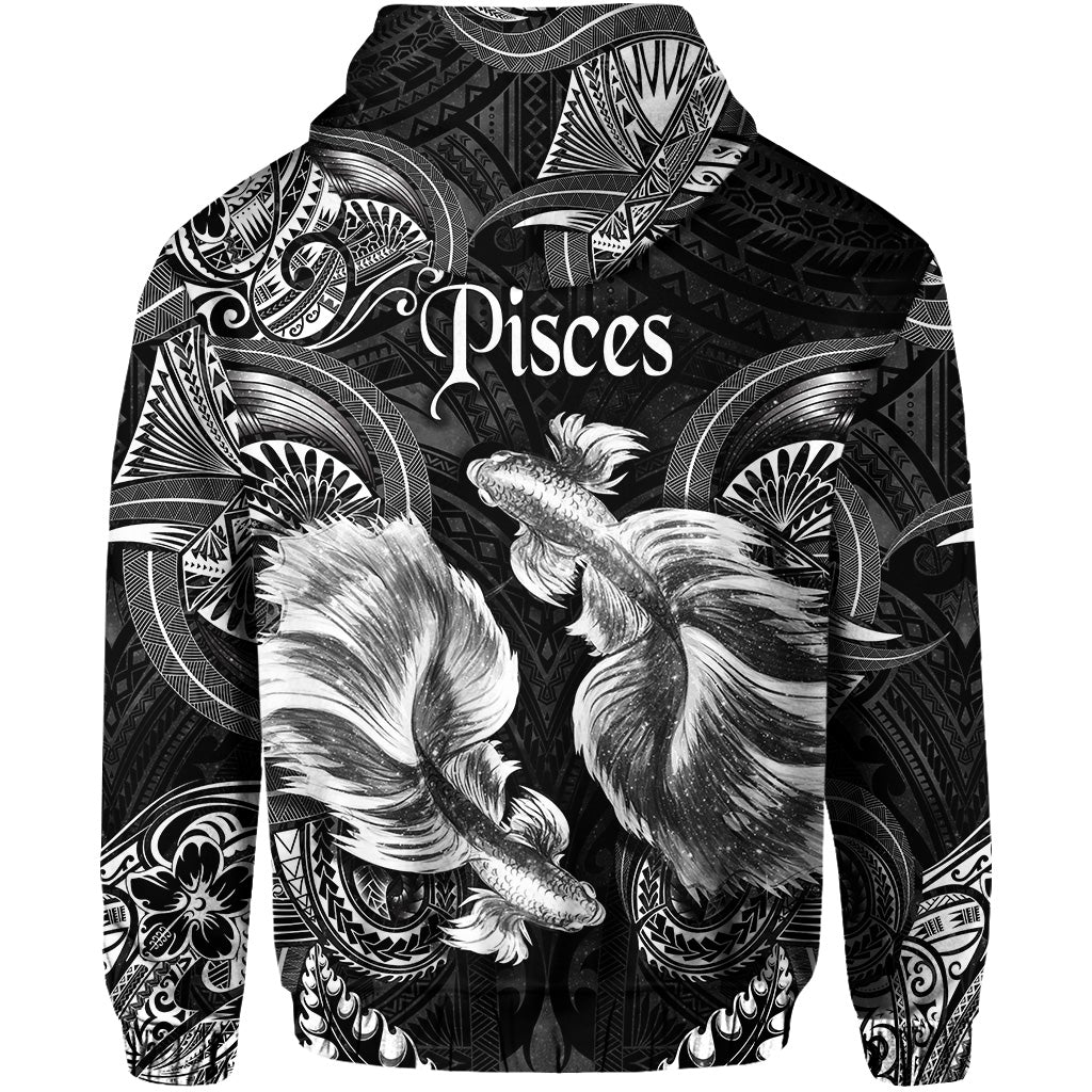 Pisces Zodiac Polynesian Hoodie Unique Style Black LT8