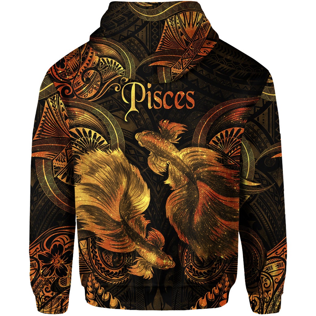 Pisces Zodiac Polynesian Zip Hoodie Unique Style Gold LT8