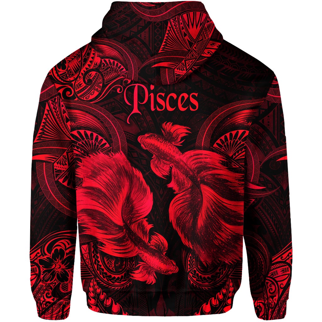 Pisces Zodiac Polynesian Hoodie Unique Style Red LT8