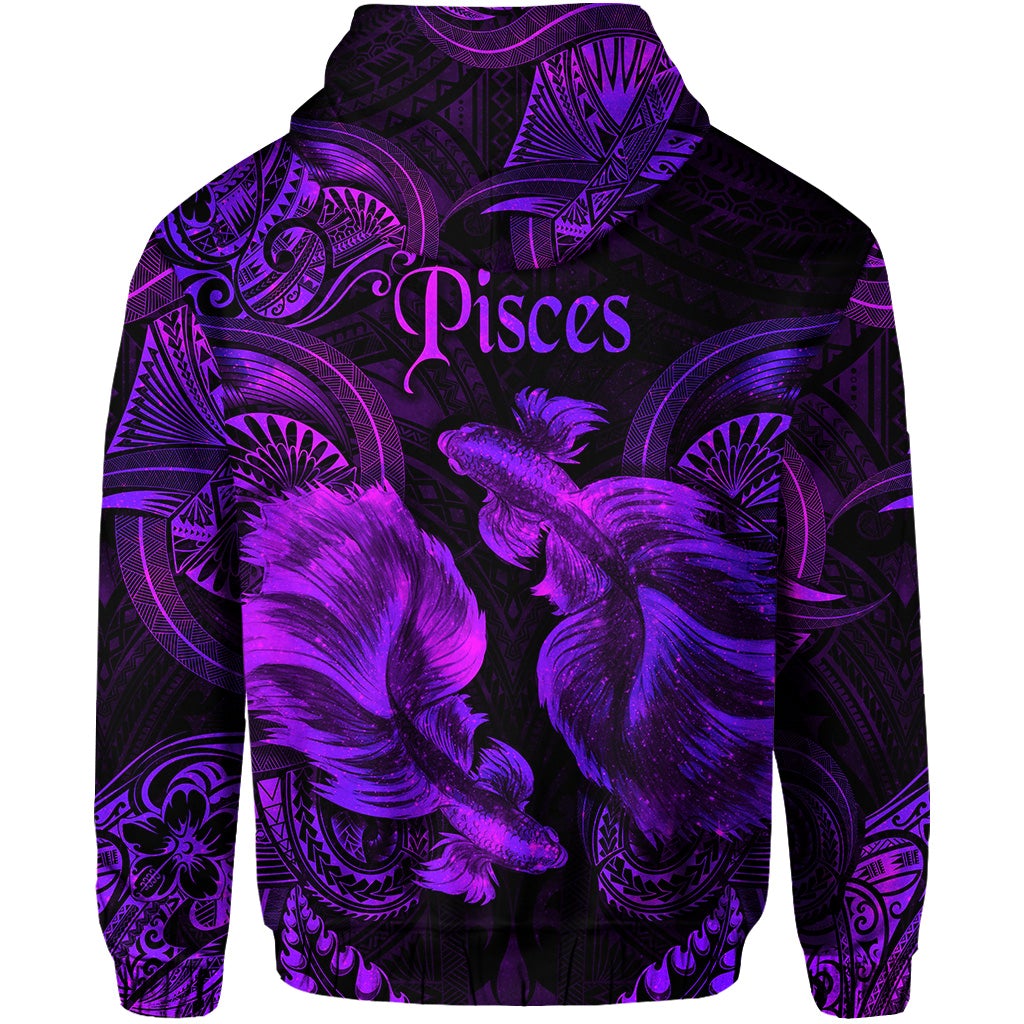 Pisces Zodiac Polynesian Zip Hoodie Unique Style Purple LT8