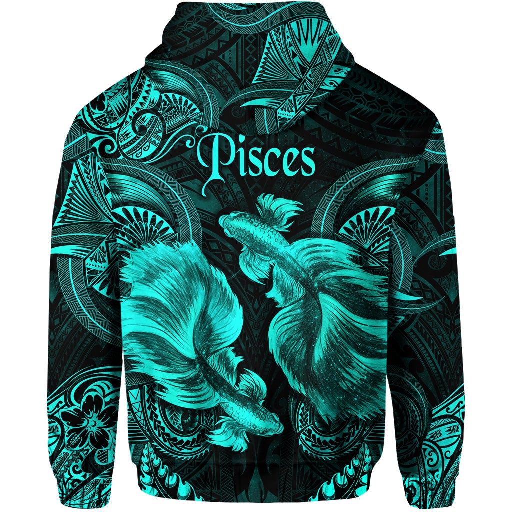 Pisces Zodiac Polynesian Zip Hoodie Unique Style Turquoise LT8