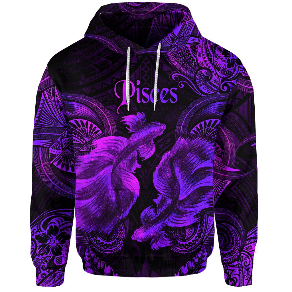 Pisces Zodiac Polynesian Hoodie Unique Style Purple LT8