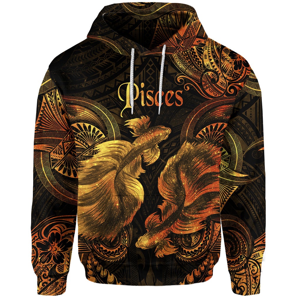 Pisces Zodiac Polynesian Hoodie Unique Style Gold LT8