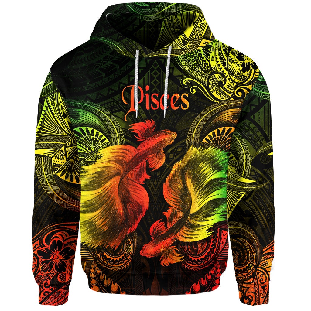 Pisces Zodiac Polynesian Hoodie Unique Style Reggae LT8