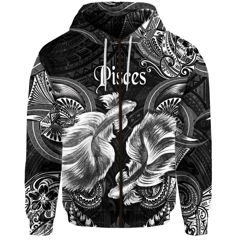 Pisces Zodiac Polynesian Zip Hoodie Unique Style Black LT8