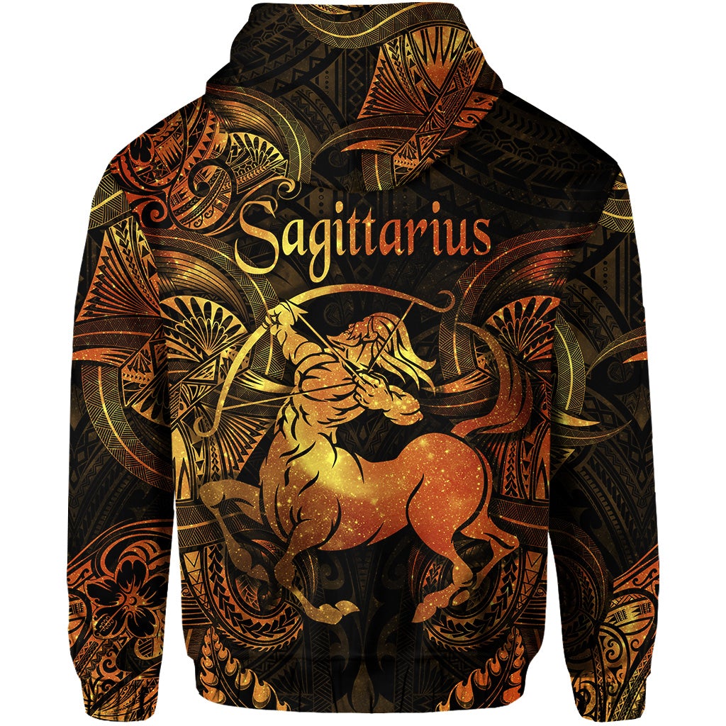 Sagittarius Zodiac Polynesian Zip Hoodie Unique Style Gold LT8