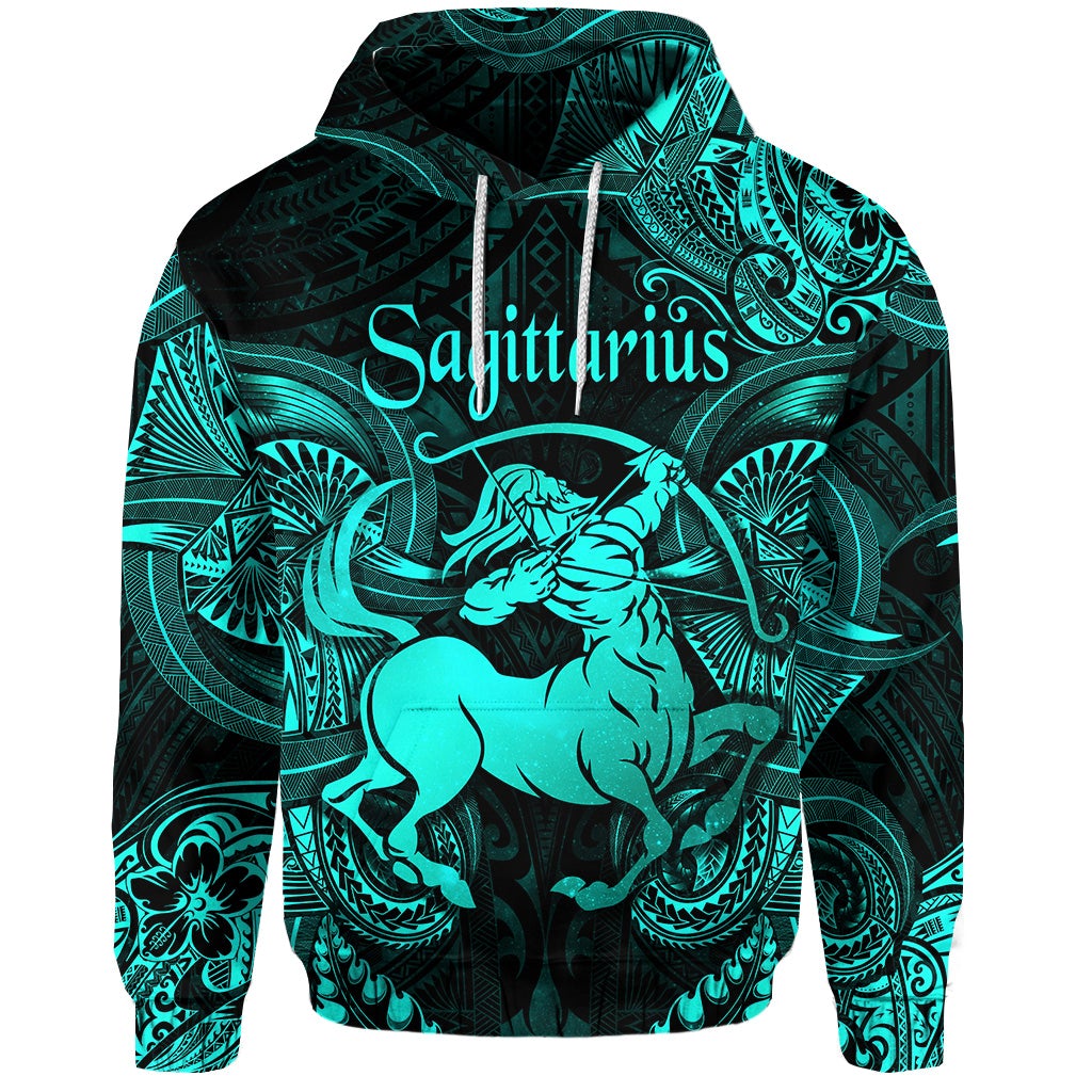 Sagittarius Zodiac Polynesian Hoodie Unique Style Turquoise LT8