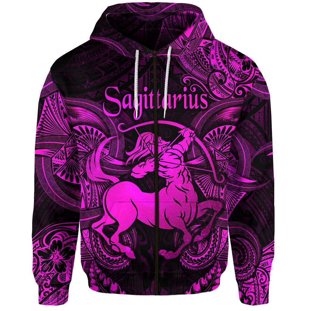 Sagittarius Zodiac Polynesian Zip Hoodie Unique Style Pink LT8