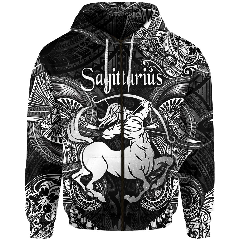 Sagittarius Zodiac Polynesian Zip Hoodie Unique Style Black LT8