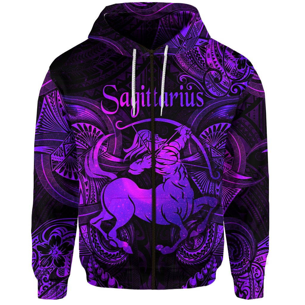 Sagittarius Zodiac Polynesian Zip Hoodie Unique Style Purple LT8