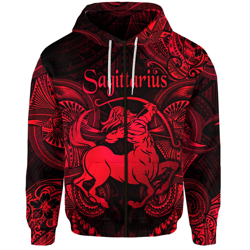 Sagittarius Zodiac Polynesian Zip Hoodie Unique Style Red LT8