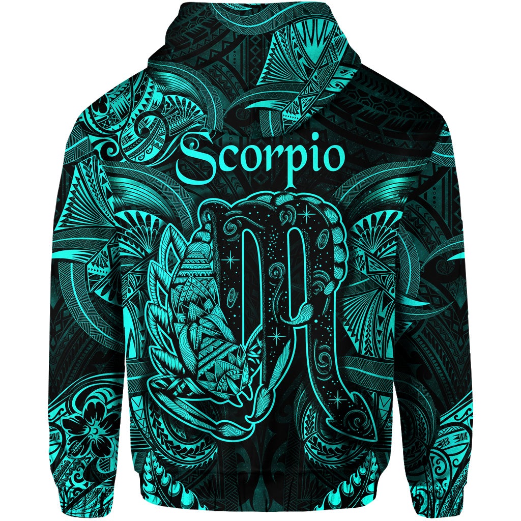 Scorpio Zodiac Polynesian Zip Hoodie Unique Style Turquoise LT8