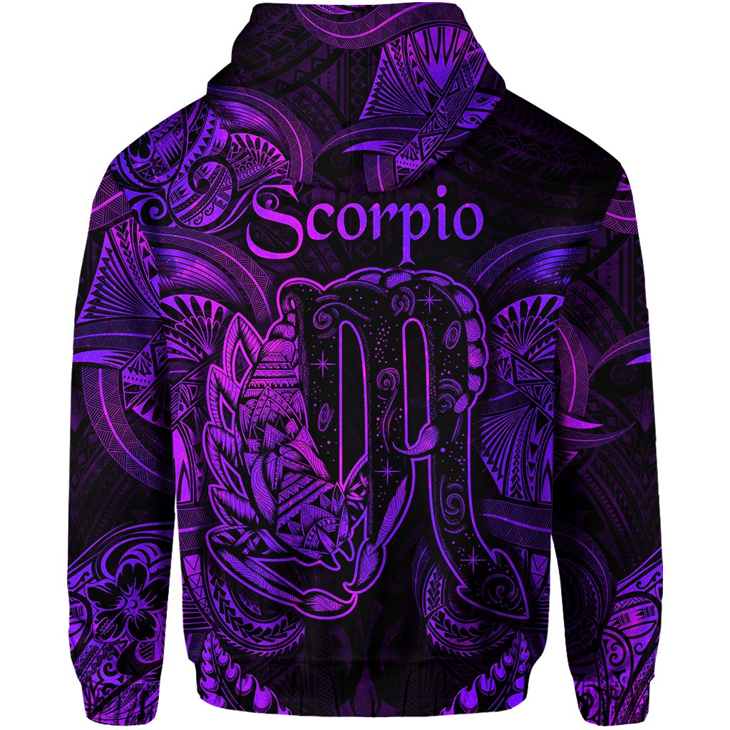 Scorpio Zodiac Polynesian Zip Hoodie Unique Style Purple LT8