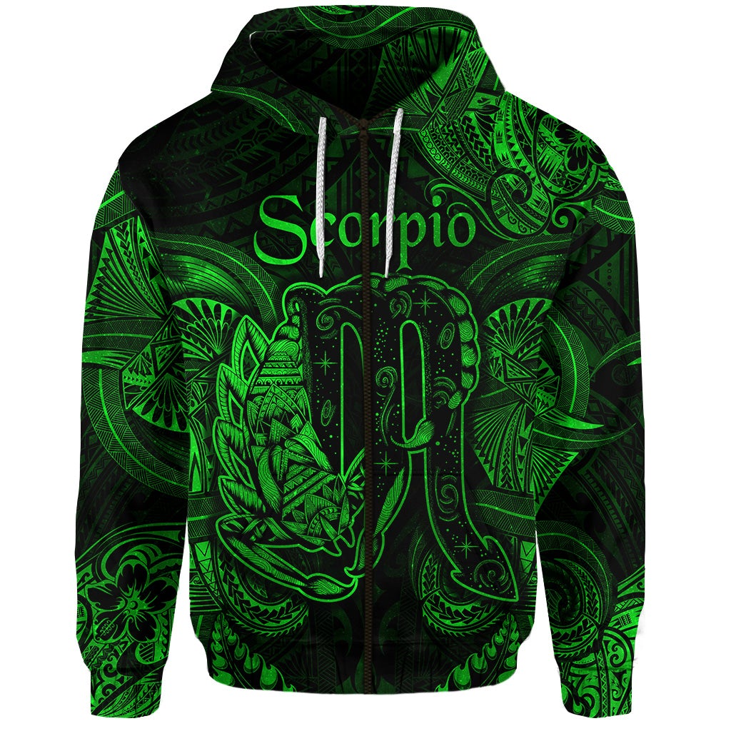 Scorpio Zodiac Polynesian Zip Hoodie Unique Style Green LT8
