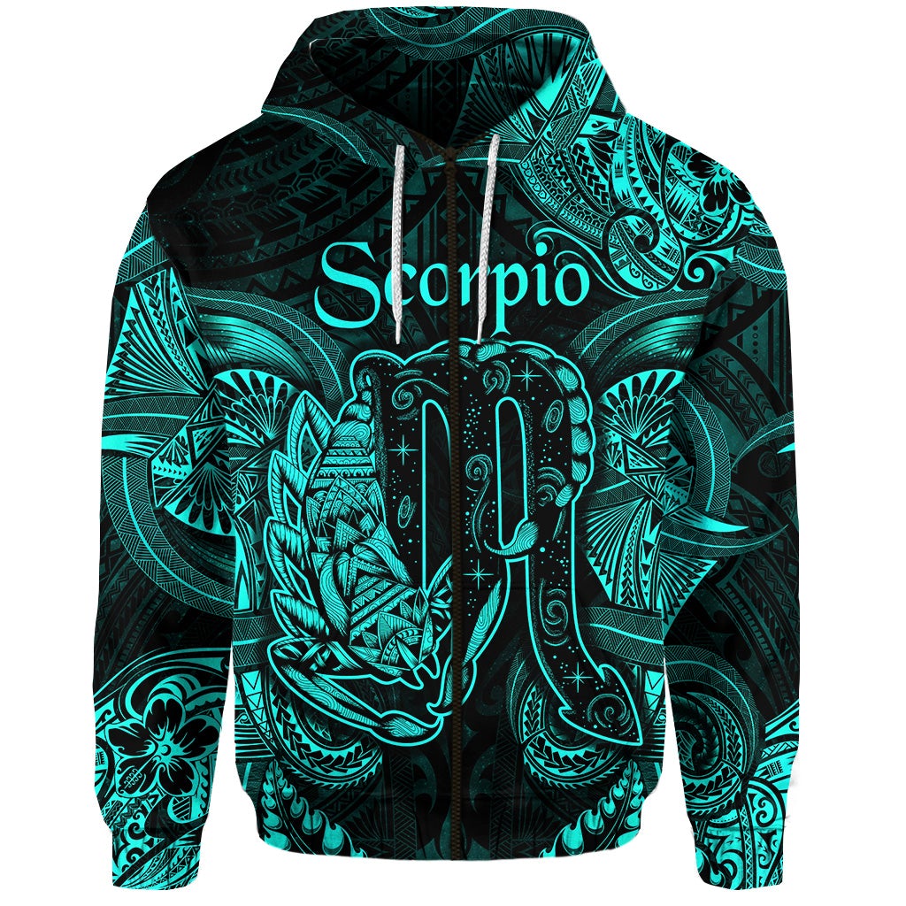 Scorpio Zodiac Polynesian Zip Hoodie Unique Style Turquoise LT8