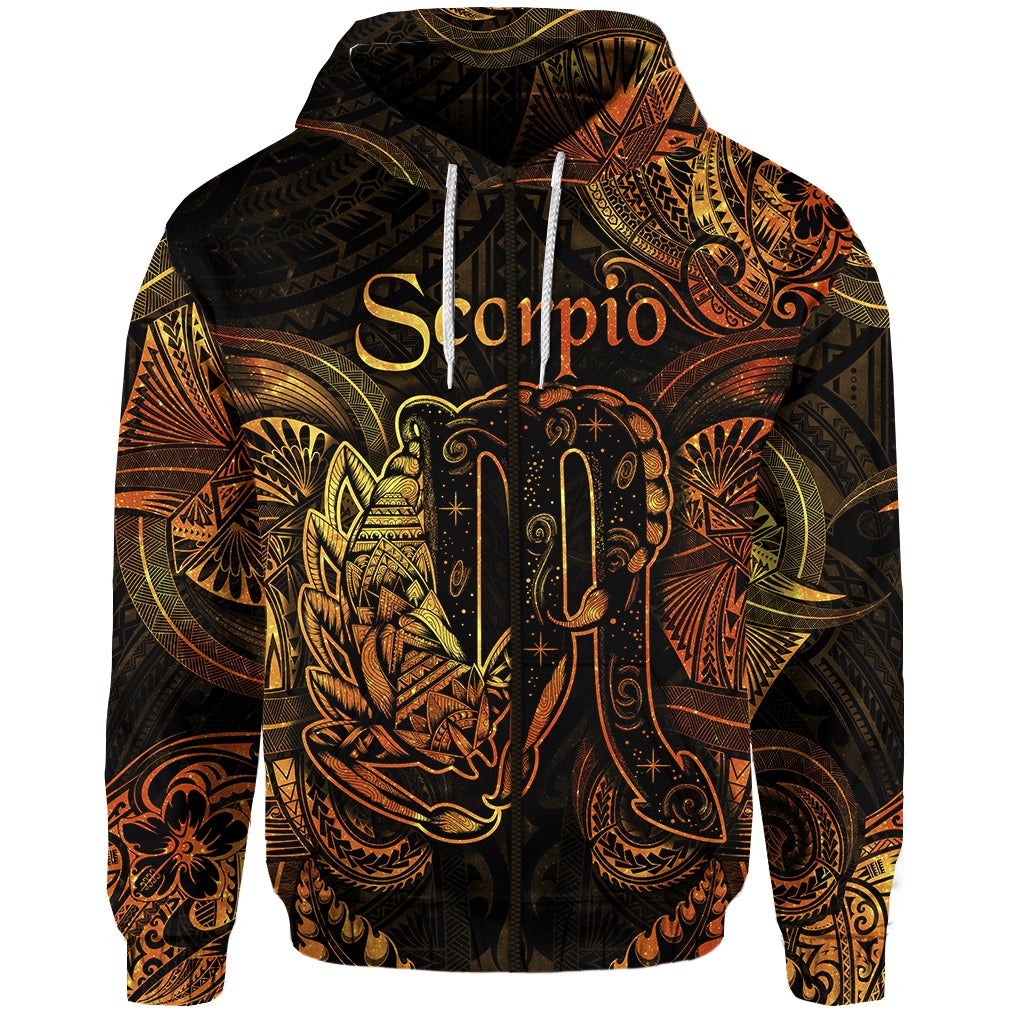 Scorpio Zodiac Polynesian Zip Hoodie Unique Style Gold LT8