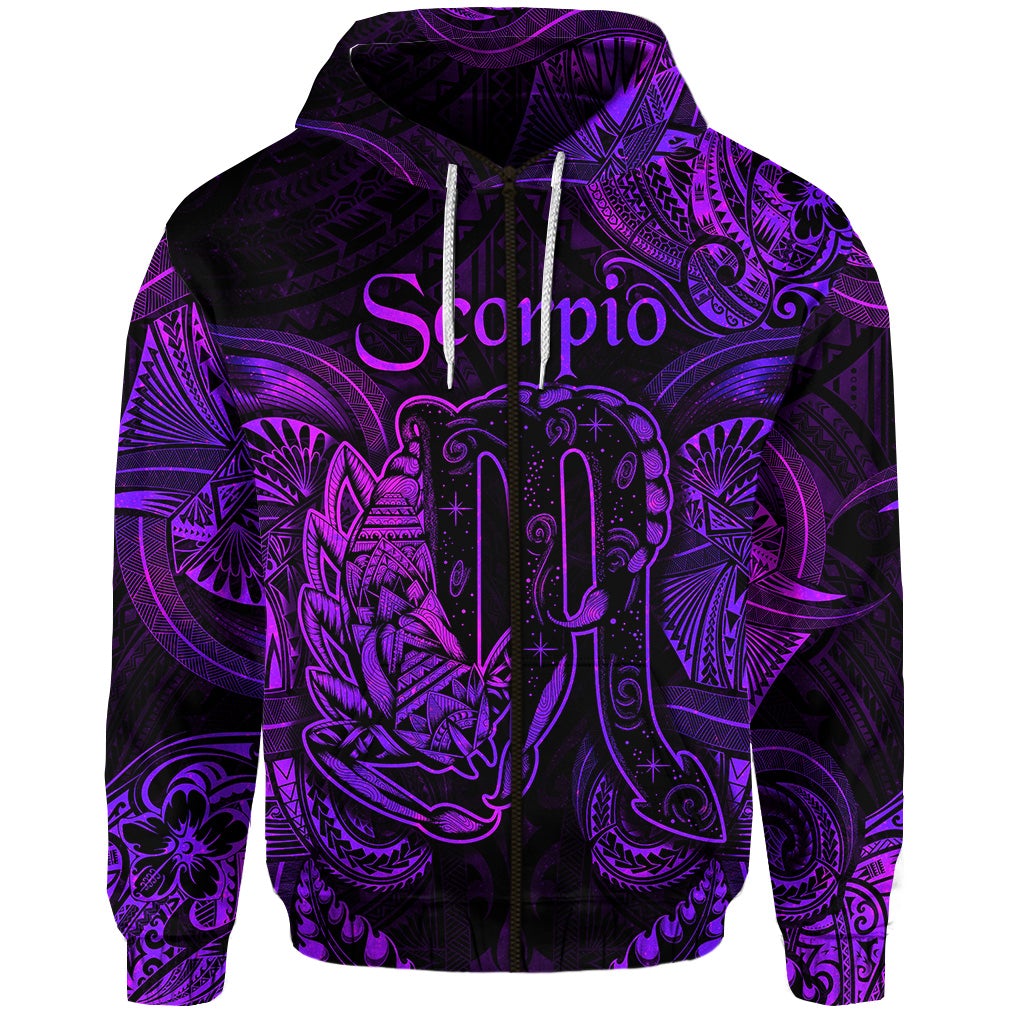 Scorpio Zodiac Polynesian Zip Hoodie Unique Style Purple LT8