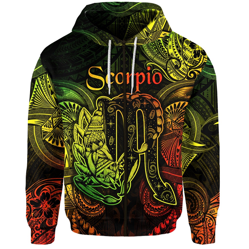 Scorpio Zodiac Polynesian Zip Hoodie Unique Style Reggae LT8