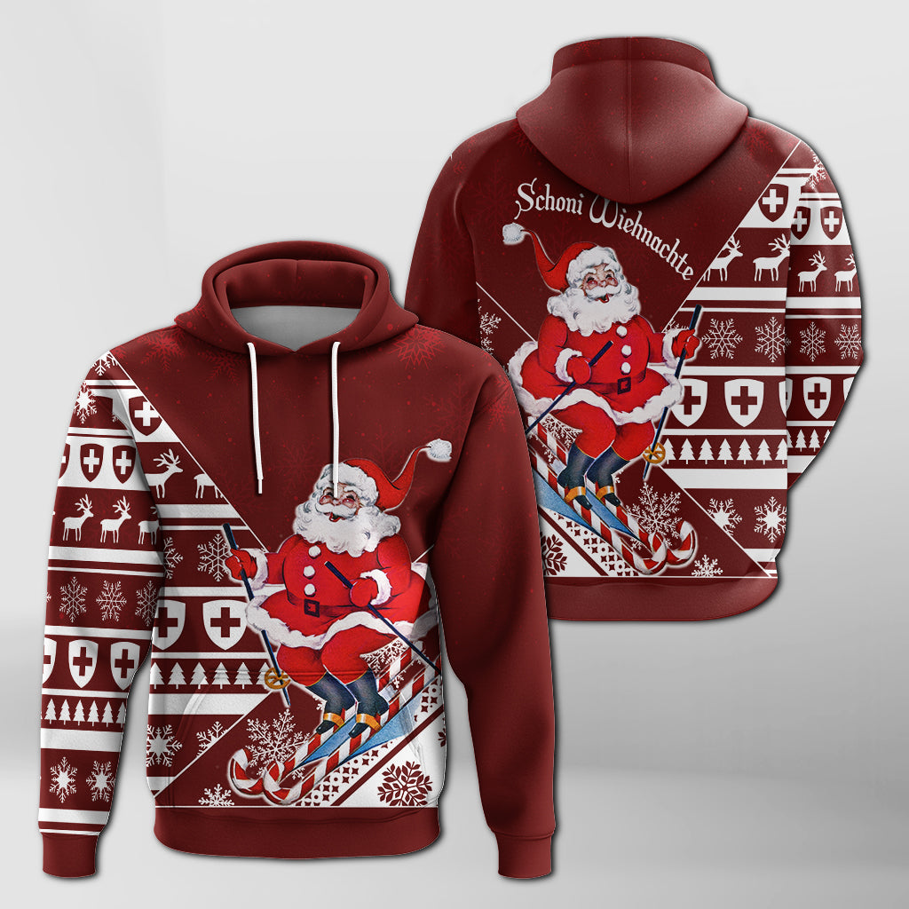 Skiing Santa Schoni Wiehnachte Swiss Christmas Pattern Hoodie LT7