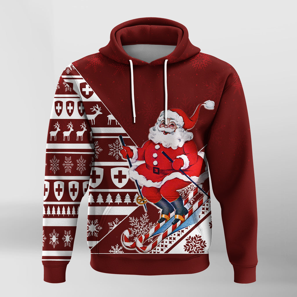 Skiing Santa Schoni Wiehnachte Swiss Christmas Pattern Hoodie LT7