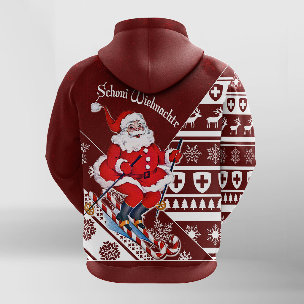 Skiing Santa Schoni Wiehnachte Swiss Christmas Pattern Hoodie LT7