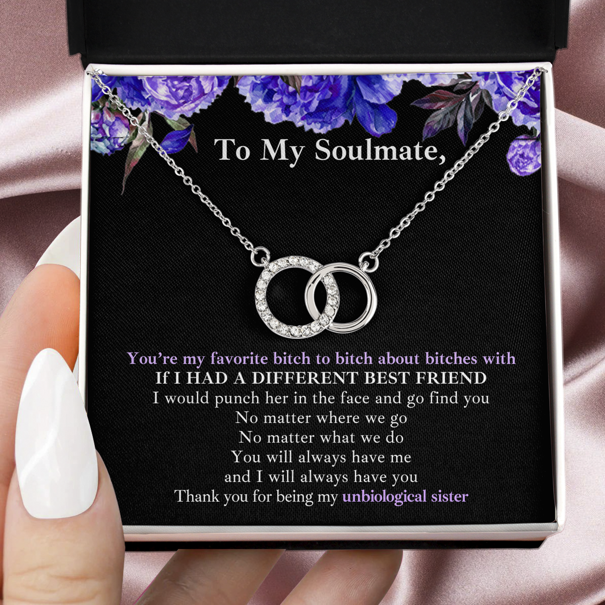 Gift for Bestie/Friend/Soulmate/Sister Necklace Pair Perfect 14K White Stainless Silver Birthday Graduation Message