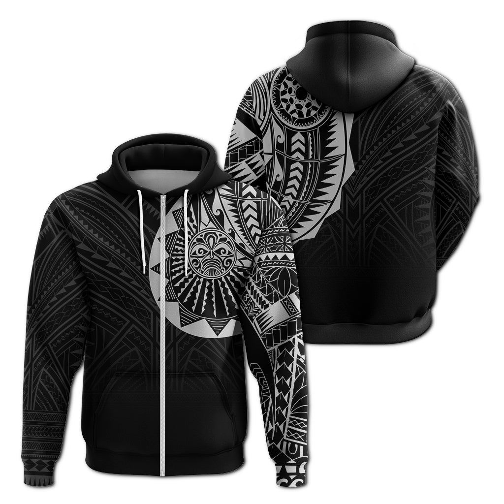Polynesian Full Sleeve Tattoo Zip Up Hoodie Silver Vibes LT7