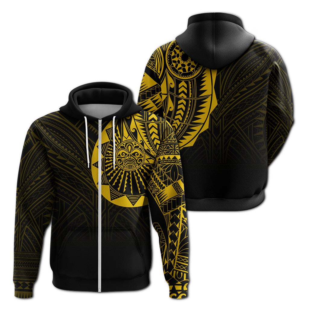 Polynesian Full Sleeve Tattoo Zip Up Hoodie Gold Vibes LT7