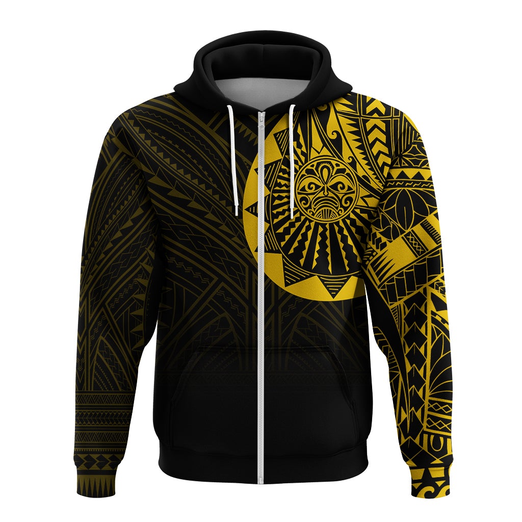 Polynesian Full Sleeve Tattoo Zip Up Hoodie Gold Vibes LT7