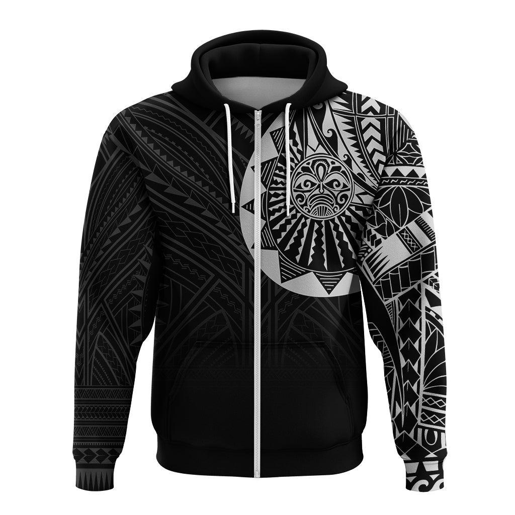Polynesian Full Sleeve Tattoo Zip Up Hoodie Silver Vibes LT7