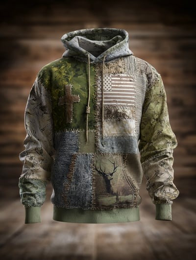 Vintage American Flag Faith Camo Hoodie Patriotic USA Christian Pullover Sweatshirt Gift