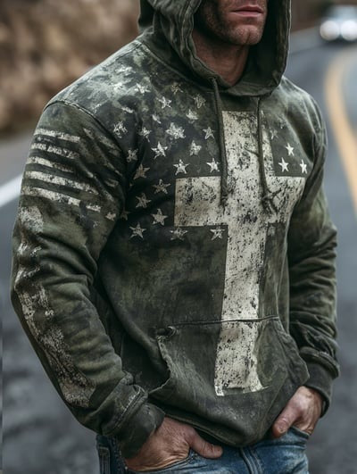 Vintage Faith American Flag Camo Hoodie Christian USA Faith Patriotic Pullover Sweatshirt Gift for Men Women