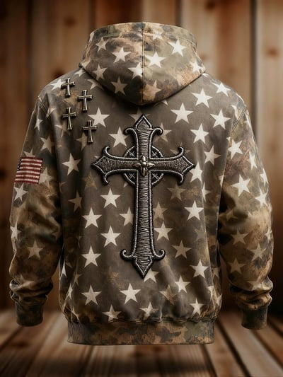 Vintage Faith American Flag Camo Hoodie USA Patriotic Christian Pullover Sweatshirt Faith Gift