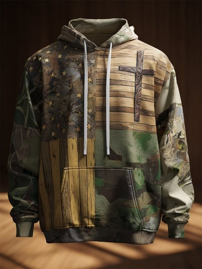 Christian Vintage Faith American Flag Camo Hoodie USA Patriotic Apparel Sweatshirt Gift for Men and Women