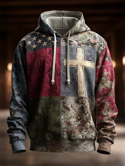USA Faith Patriotic Vintage American Flag Camo Hoodie Christian Pullover Sweatshirt Gift