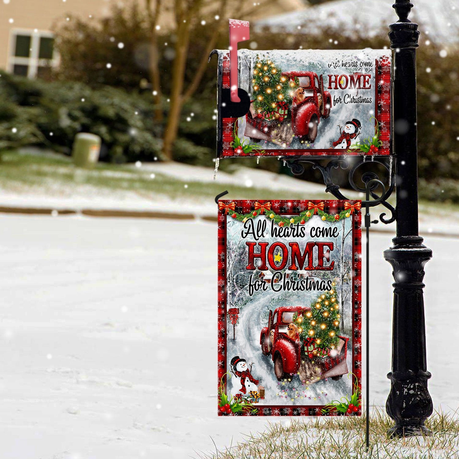 All Hearts Come Home For Christmas Garden Flag Mailbox Cover - Liberish