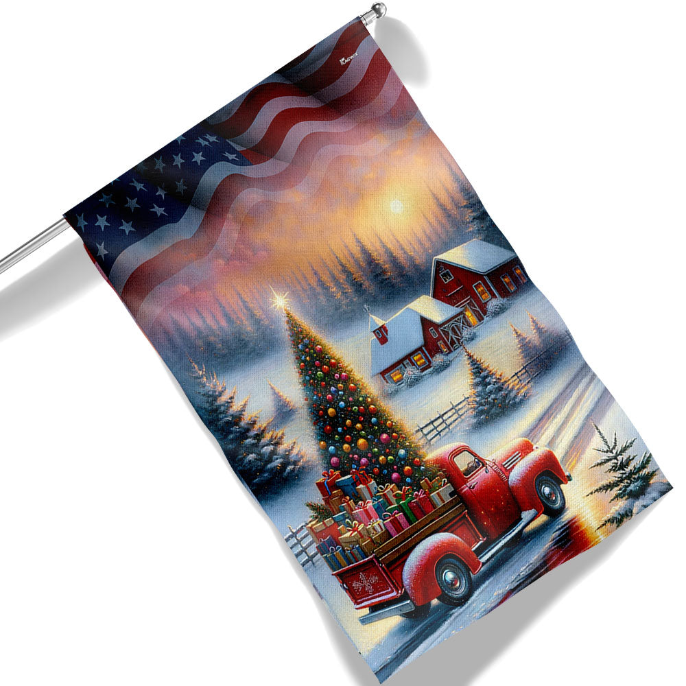 All Hearts Come Home For Christmas Red Truck Flag - Liberish