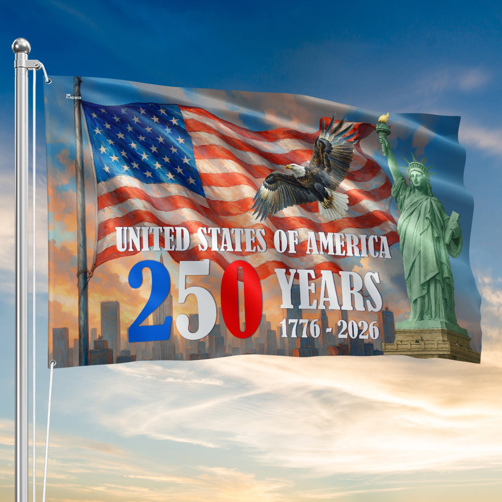 American Flag 250th Anniversary Patriotic Canvas Flag With Eagle Statue Of Liberty For 4 - Liberish